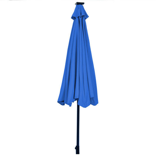 Costway 10' Solar LED Lighted Patio Market Umbrella Shade Tilt Adjustment Crank-Blue