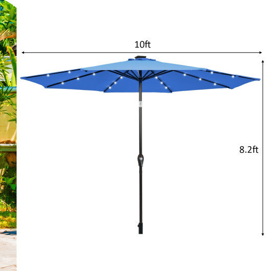 Costway 10' Solar LED Lighted Patio Market Umbrella Shade Tilt Adjustment Crank-Blue