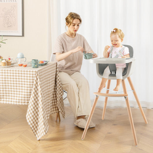 Babyjoy 3 in 1 Convertible Wooden High Chair Toddler Feeding Chair with Cushion Grey