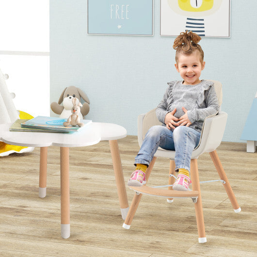 Babyjoy 3 in 1 Convertible Wooden High Chair Toddler Feeding Chair with Cushion Beige
