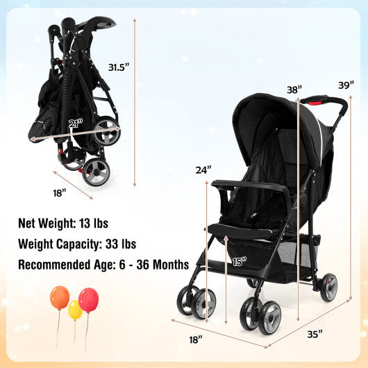 Costway Foldable Lightweight Baby Stroller Travel Pushchair 0-36 Months Age Group 13 lbs Black
