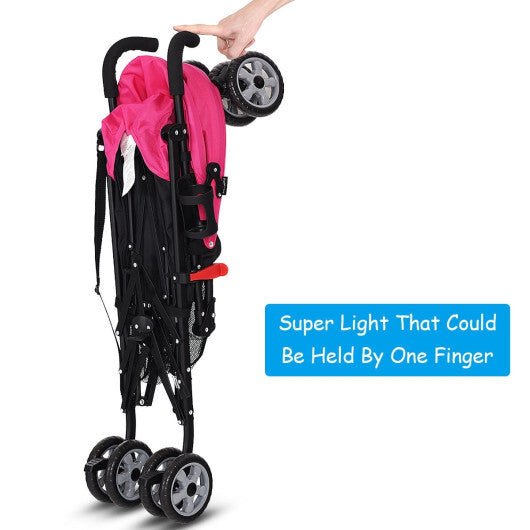 Costway Folding Lightweight Baby Toddler Umbrella Travel Stroller with Storage Basket Pink