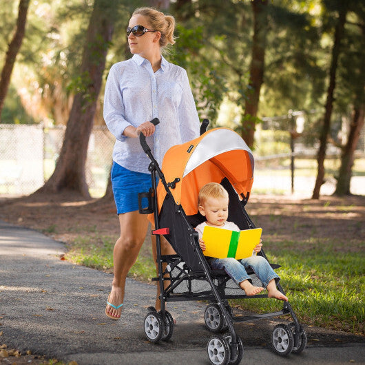 Costway Folding Lightweight Baby Toddler Umbrella Travel Stroller with Storage Basket Orange