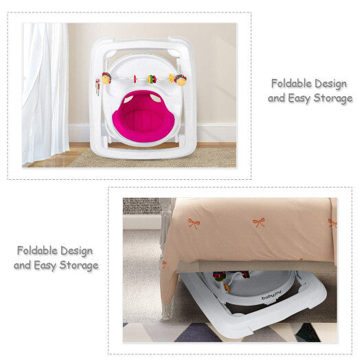 Costway Walker Adjustable Height Removable Toy Wheels Folding Portable Pink