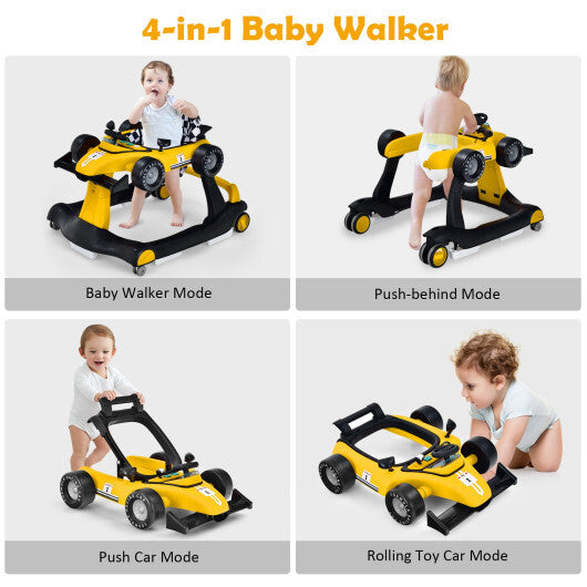 Costway 4-in-1 Baby Walker Foldable Activity Push Walker Adjustable Yellow