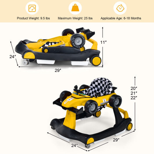 Costway 4-in-1 Baby Walker Foldable Activity Push Walker Adjustable Yellow