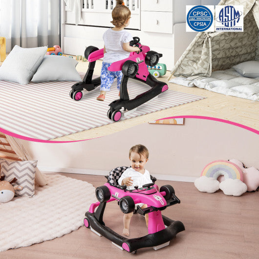 Costway 4-in-1 Foldable Activity Push Walker with Adjustable Height-Pink
