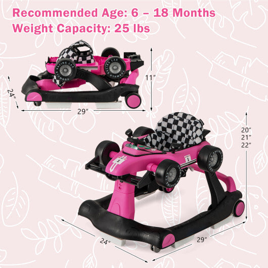 Costway 4-in-1 Foldable Activity Push Walker with Adjustable Height-Pink