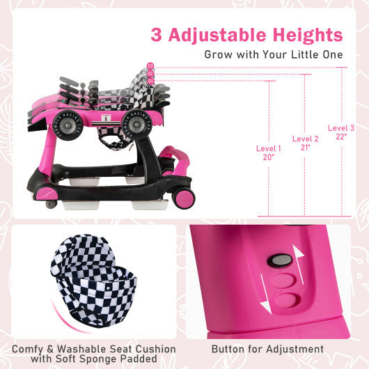 Costway 4-in-1 Foldable Activity Push Walker with Adjustable Height-Pink