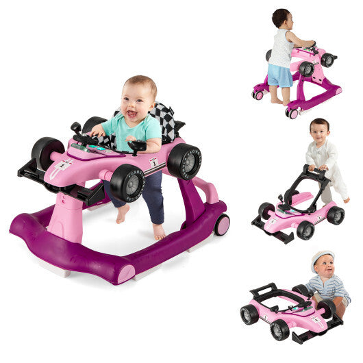 Costway 4-in-1 Foldable Activity Push Walker with Adjustable Height-Purple
