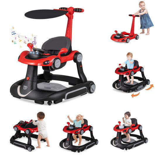 Costway 6-in-1 Baby Walker with Canopy Portable Activity Center Bouncer Rocker Combo with Music-Red