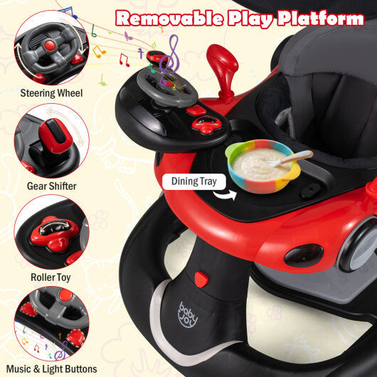 Costway 6-in-1 Baby Walker with Canopy Portable Activity Center Bouncer Rocker Combo with Music-Red