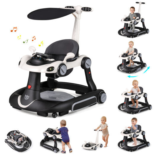 Costway 6-in-1 Baby Walker with Canopy Portable Activity Center Bouncer Rocker Combo with Music-White