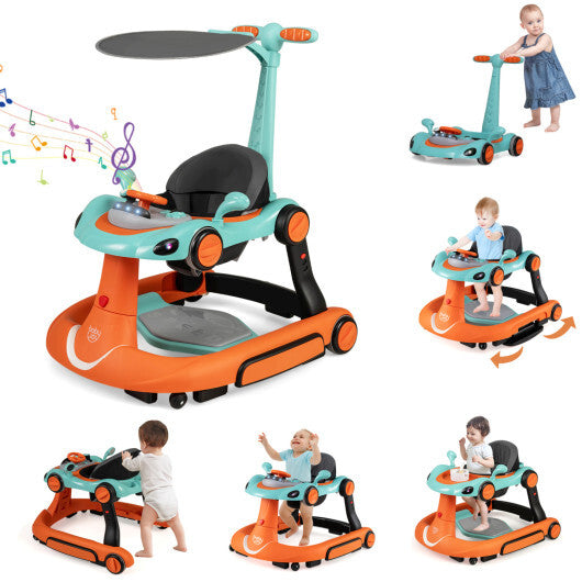 Costway 6-in-1 Baby Walker with Canopy Portable Activity Center Bouncer Rocker Combo with Music-Green
