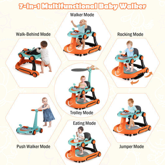 Costway 6-in-1 Baby Walker with Canopy Portable Activity Center Bouncer Rocker Combo with Music-Green