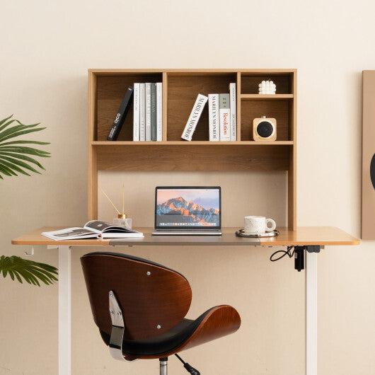 Costway Computer Desktop Bookcase with 4 Cubbies and Open Back Compartment-Natural