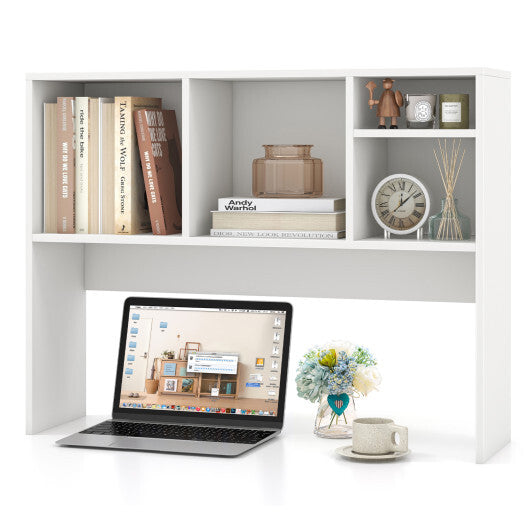 Costway Computer Desktop Bookcase with 4 Cubbies and Open Back Compartment-White