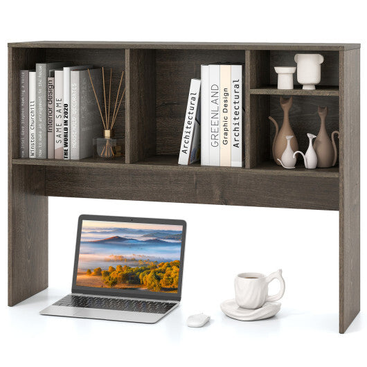 Costway Computer Desktop Bookcase with 4 Cubbies and Open Back Compartment-Gray