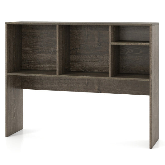 Costway Computer Desktop Bookcase with 4 Cubbies and Open Back Compartment-Gray