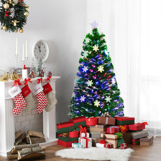 Costway 4FT Pre-Lit Fiber Optic Christmas Tree Multicolor Lights