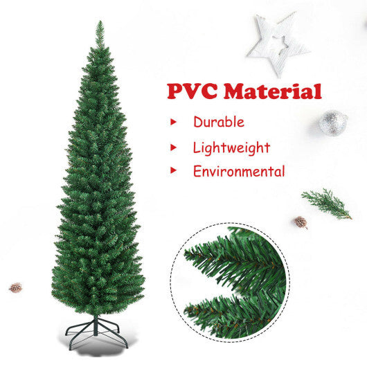 Costway 5Ft PVC Artificial Pencil Christmas Tree Slim Stand Green