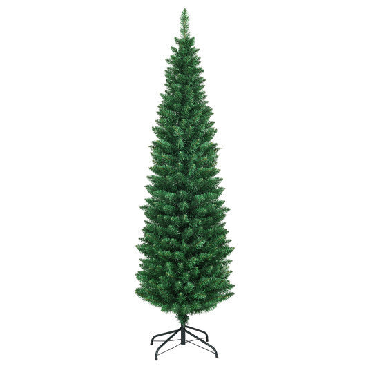 Costway 6Ft PVC Artificial Pencil Christmas Tree Slim Stand Green