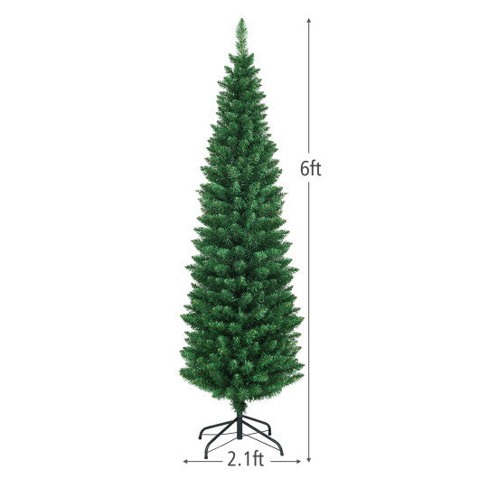 Costway 6Ft PVC Artificial Pencil Christmas Tree Slim Stand Green