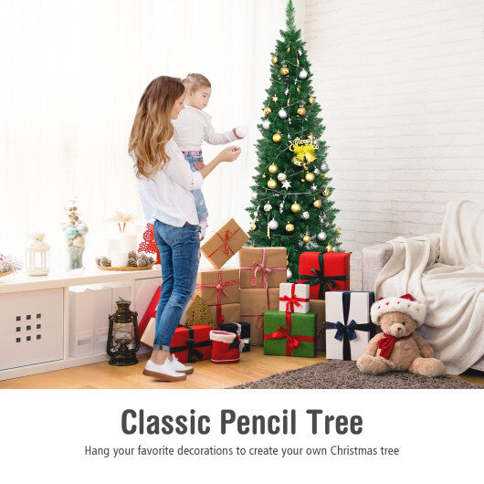 Costway 6Ft PVC Artificial Pencil Christmas Tree Slim Stand Green