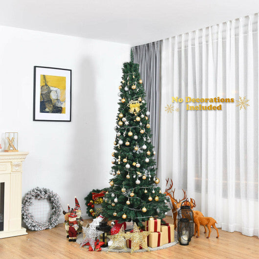 Costway 7Ft PVC Artificial Pencil Christmas Tree Slim Stand Green