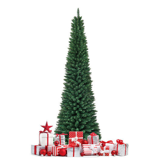 Costway 7Ft PVC Artificial Pencil Christmas Tree Slim Stand Green