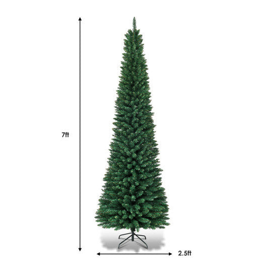 Costway 7Ft PVC Artificial Pencil Christmas Tree Slim Stand Green