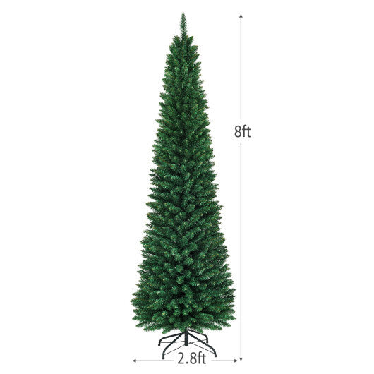 Costway 8Ft PVC Artificial Pencil Christmas Tree Slim Stand Green