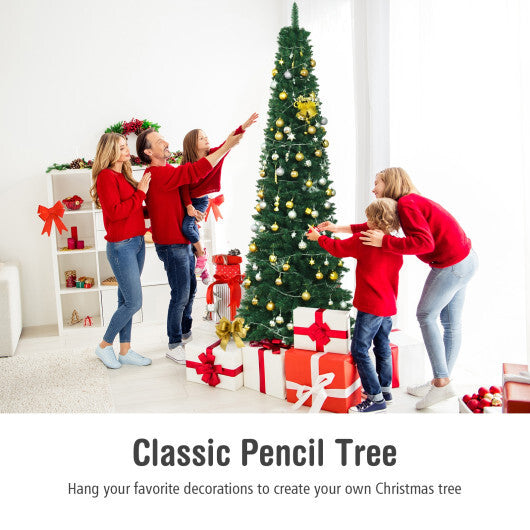 Costway 8Ft PVC Artificial Pencil Christmas Tree Slim Stand Green