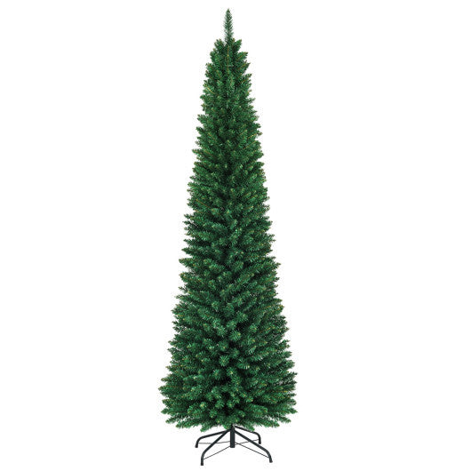 Costway 8Ft PVC Artificial Pencil Christmas Tree Slim Stand Green