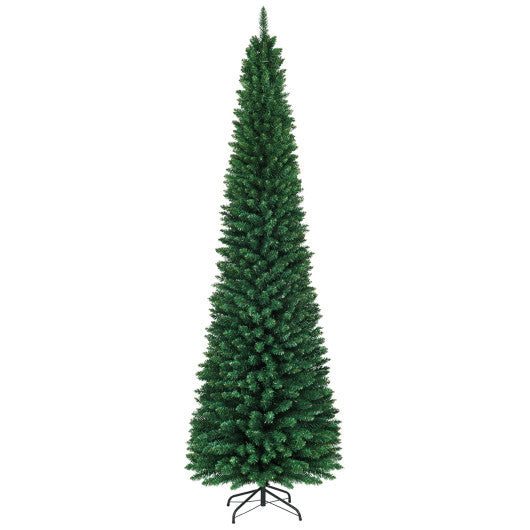 Costway 9Ft PVC Artificial Pencil Christmas Tree Slim Stand Green