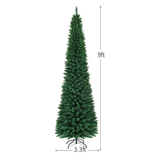 Costway 9Ft PVC Artificial Pencil Christmas Tree Slim Stand Green