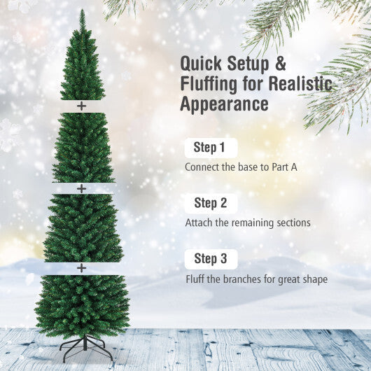 Costway 9Ft PVC Artificial Pencil Christmas Tree Slim Stand Green
