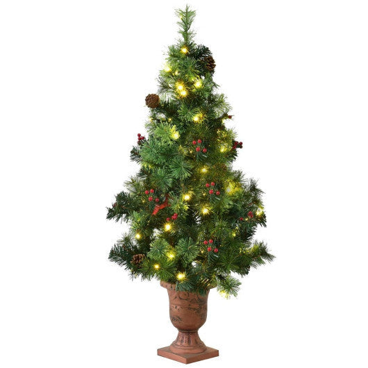 Costway LED Christmas Tree with Red Berries Pine Cones-4 Feet