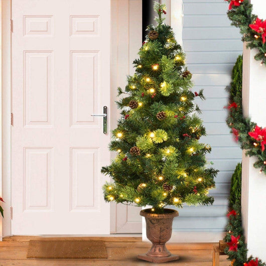 Costway LED Christmas Tree with Red Berries Pine Cones-4 Feet