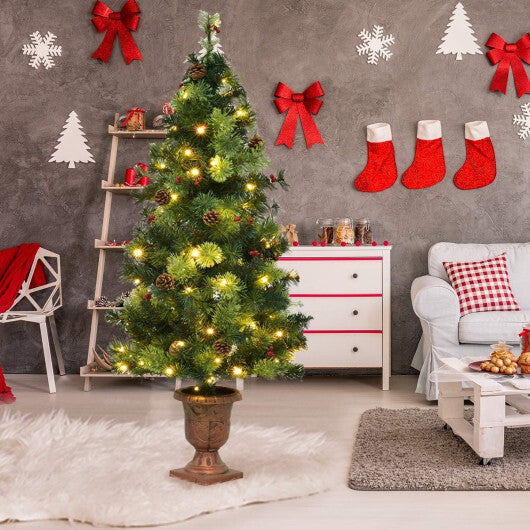 Costway LED Christmas Tree with Red Berries Pine Cones-4 Feet