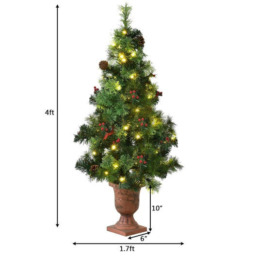Costway LED Christmas Tree with Red Berries Pine Cones-4 Feet