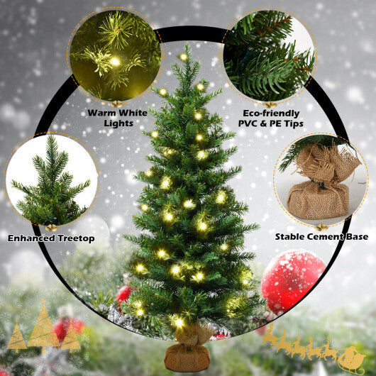 Costway 3Ft Pre-Lit Spruce Tabletop Christmas Tree Lights Timer