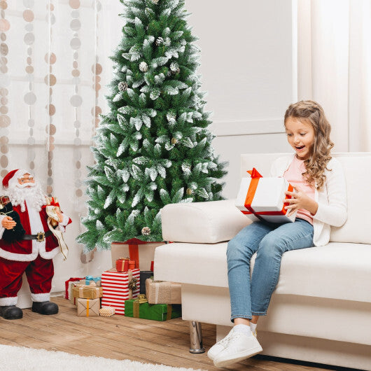 Costway 7.5 Feet Artificial Pencil Christmas Tree with Pine Cones-7 Feet