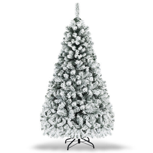 Costway 6 ft Pre-Lit Premium Snow Flocked Hinged Artificial Christmas Tree with 250 Lights