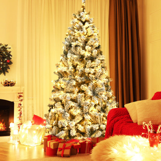 Costway 6 ft Pre-Lit Premium Snow Flocked Hinged Artificial Christmas Tree with 250 Lights
