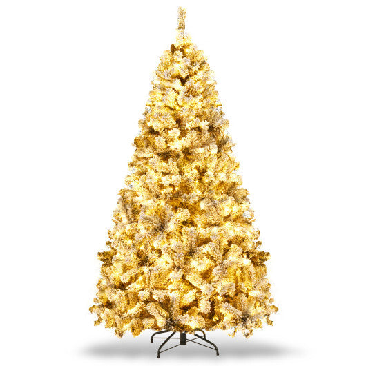 Costway 6 ft Pre-Lit Premium Snow Flocked Hinged Artificial Christmas Tree with 250 Lights