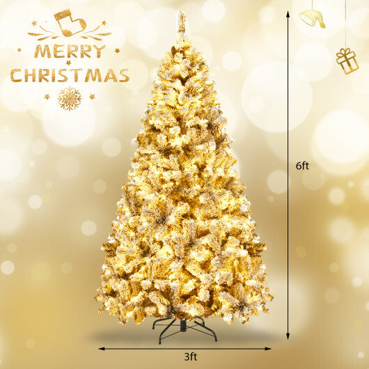 Costway 6 ft Pre-Lit Premium Snow Flocked Hinged Artificial Christmas Tree with 250 Lights