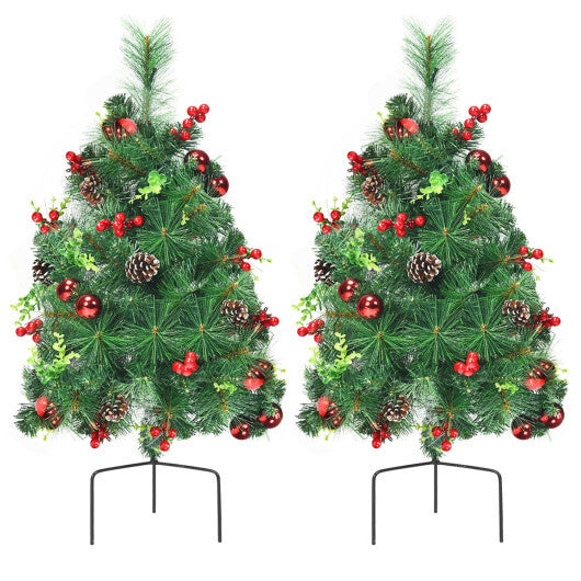 Costway Set of 2 29 Inch Battery Powered Pre-lit Pathway Holiday Christmas Trees