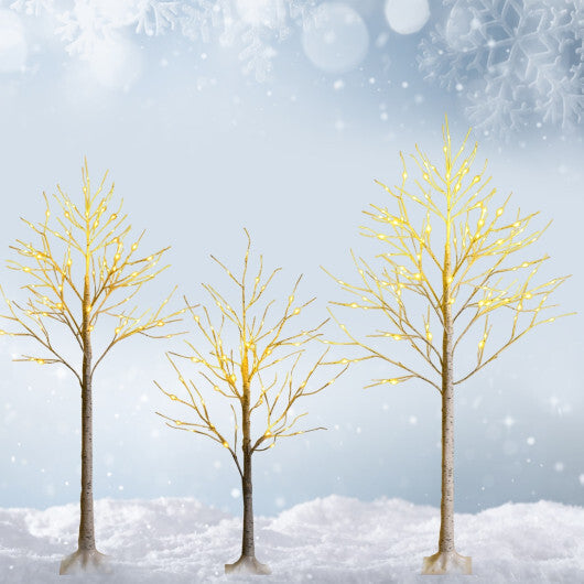 Costway Pre-lit White Twig Birch Tree for Christmas Holiday with LED Lights-4 ft