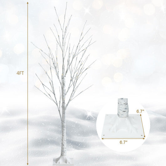 Costway Pre-lit White Twig Birch Tree for Christmas Holiday with LED Lights-4 ft